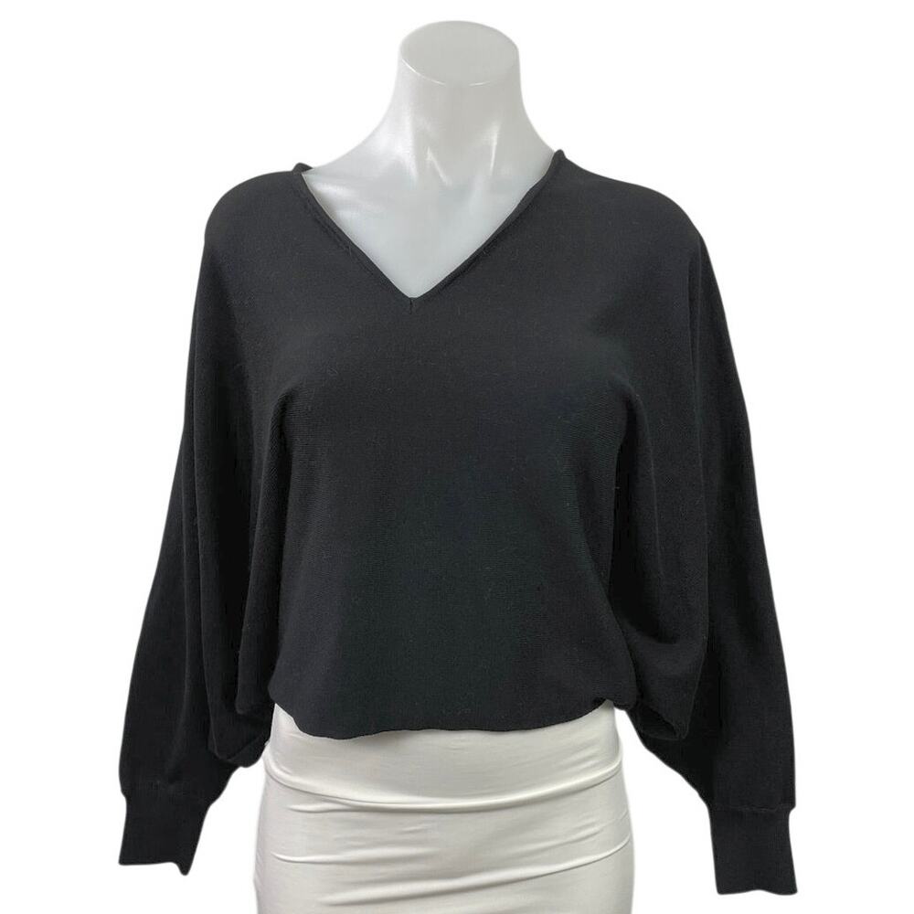 COS Women's Black V Neck Long Dolman Sleeve Relaxed Knit Blouse Top Size XS